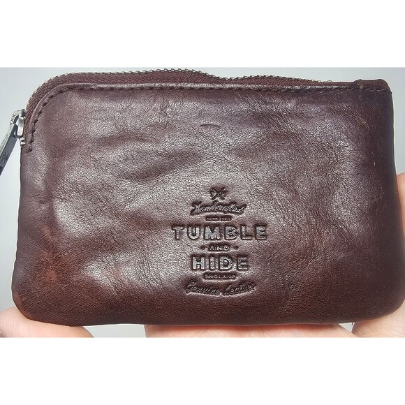 TUMBLE And HIDE Handcrafted Brown Leather Coin Pouch Wallet Key Ring England 5x3 - Picture 4 of 9
